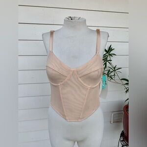 VTG y2K 2000s corset bustier top sheer net push up underwire Sexy Mono B Cream